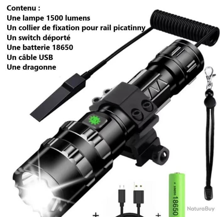 Lampe Tactique 1500 Lumens USB Rechargeable - Avec Attache Rail Picatinny - InTheTarget