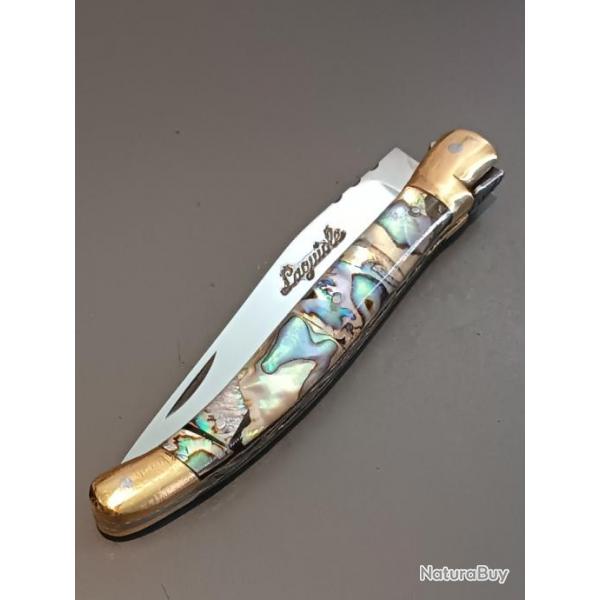 COUTEAU LAGUIOLE, THIERS, manche en cristalium et vritable nacre, guilloch.