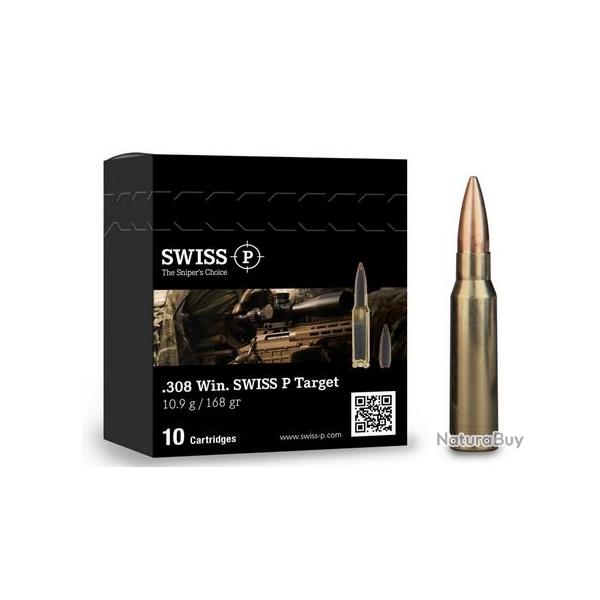 CARTOUCHE SWISS P .308WIN 168GR TARGET BTHP BOITE DE 10