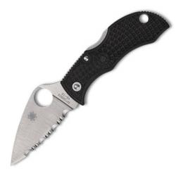 MBKLFS Couteau pliant Spyderco ManBug noir lame crantée Leaf Shape