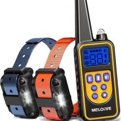 Lot Deux Colliers de Dressage pour Chiens Portée 2300m IPX6 Vibration Son Choc Statique Lumière LED