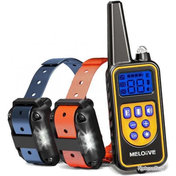 Lot Deux Colliers de Dressage pour Chiens Porte 2300m IPX6 Vibration Son Choc Statique Lumire LED