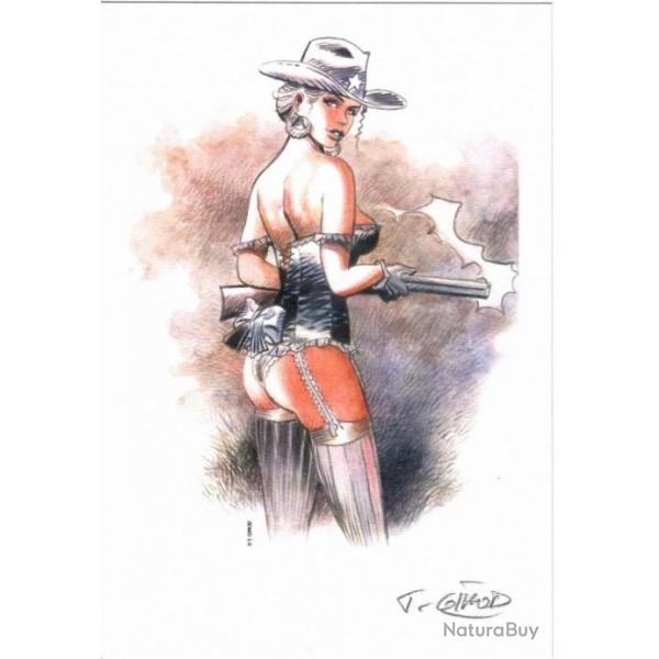 winchester 73 sexy pin up belle jeune fille seins nus  western cow boy GIRL  ex libris  sign Girod