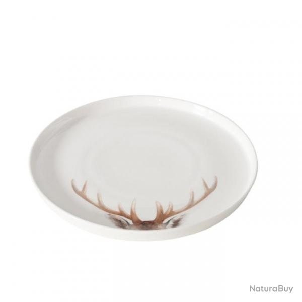 ASSIETTES CERAMIQUE DECOR BOIS DE CERF 26cm