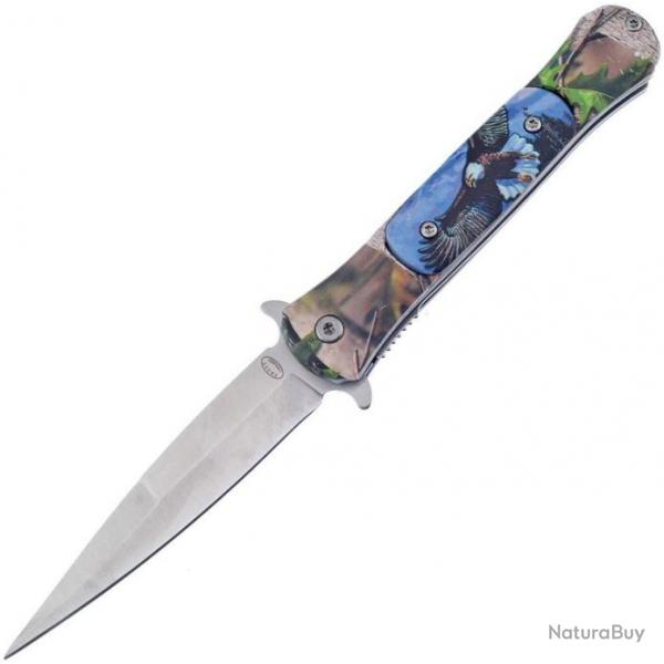 Couteau Frost Wildlife Linerlock A/O Eagle Lame Acier Inox Manche Aluminium Clip FFC91E