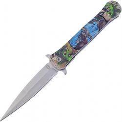 Couteau Frost Wildlife Linerlock A/O Wolf Lame Acier Inox Manche Aluminium Clip FFC91W