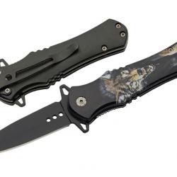 Couteau Wildlife Assist Open Linerlock Wolf Lame Acier Inox Drop Point Manche ABS - CN300570WF