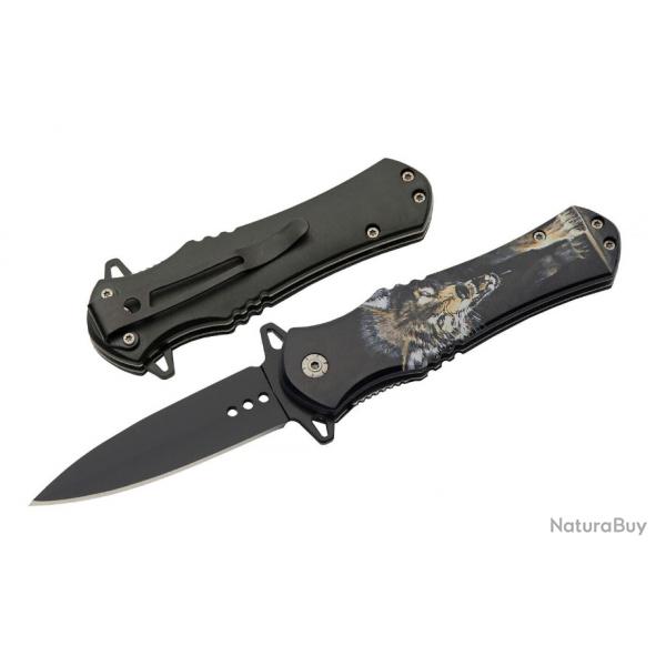 Couteau Wildlife Assist Open Linerlock Wolf Lame Acier Inox Drop Point Manche ABS - CN300570WF