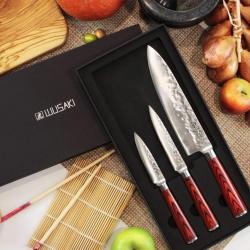 Wusaki 8026 Coffret couteau Santoku + Universel + Office