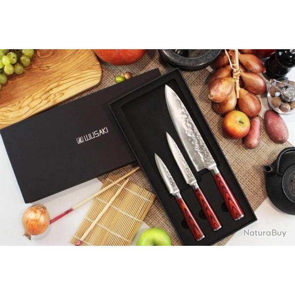 Wusaki 8026 Coffret couteau Santoku + Universel + Office