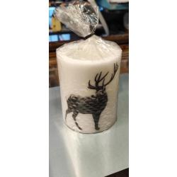 BOUGIE BLANCHE MOTIF CERF NOIR - NEUF