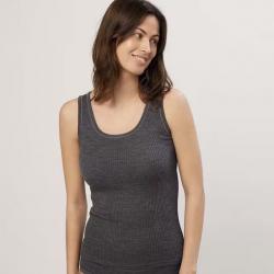 Débardeur femme pure laine mérinos bio à cotes gris