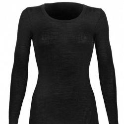 Haut femme col rond pure laine mérinos côtelé noir