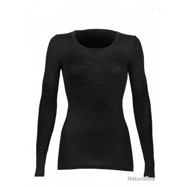 Haut femme col rond pure laine mrinos ctel noir