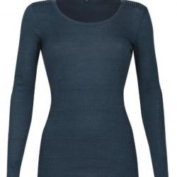 Haut femme col rond pure laine mérinos côtelé bleu marine navy 36