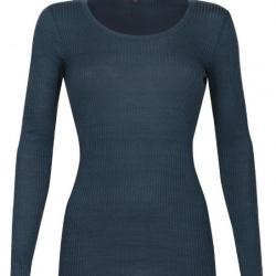 Haut femme col rond pure laine mérinos côtelé bleu marine navy