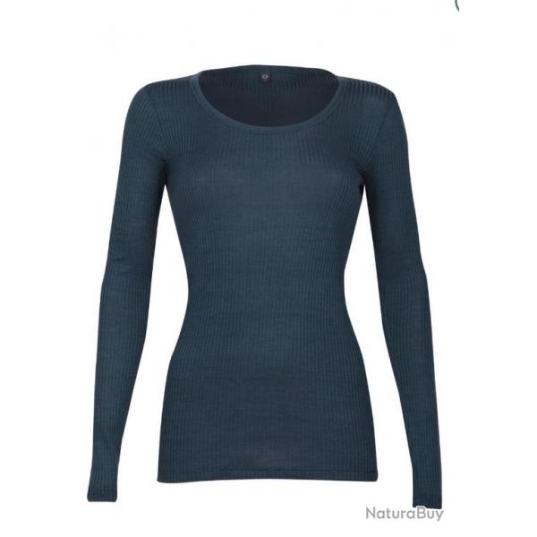 Haut femme col rond pure laine mrinos ctel bleu marine navy