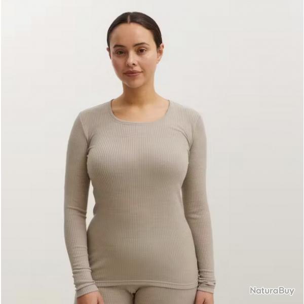 Haut femme col rond pure laine mrinos ctel beige sable