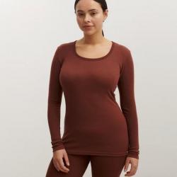 Maillot chaud femme col rond pure laine mérinos 36 rouge corten