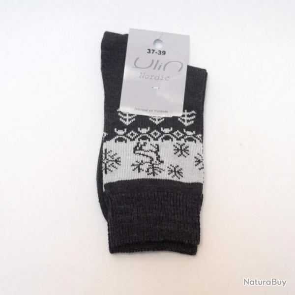 Chaussettes chaudes laine mrinos jacquard nordique 34/36 gris