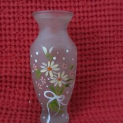 Petit vase en verre dépoli déco émaillée 1960