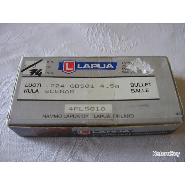 74 : ogives Lapua Scenar cal .224 en 69 grains (rf 4PL5010)