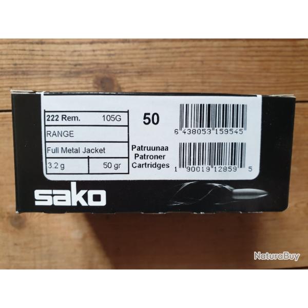 Promo .222 rem cartouches marque Sako 50gr fmj bte 50