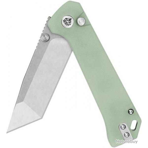 Couteau QSP Grebe Jade Manche G10 Lame Tanto Acier  14C28N IKBS Button Lock Clip QS148D1