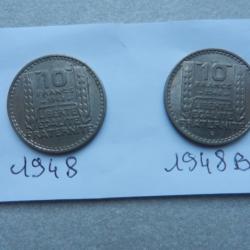 2 pièces 10 francs 1948 et 1948 B