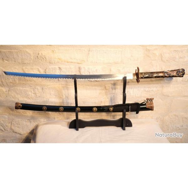 REPRODUCTION sabre Chinois katana TACHI avec tsuba ajoure pommeau tte de dragon ref EBR24JAP027