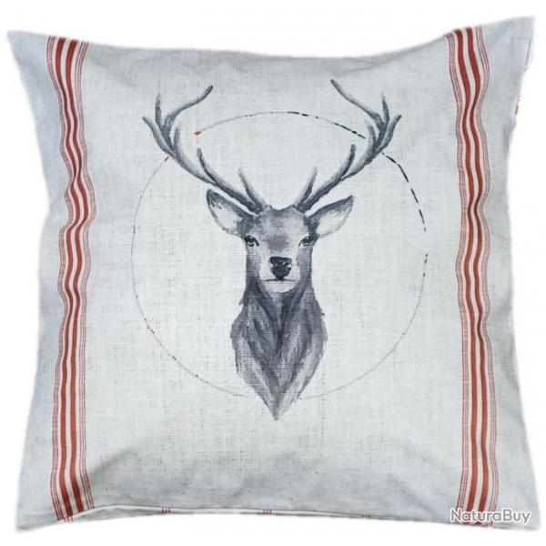 COUSSIN BEIGE/ROUGE MOTIF CERF