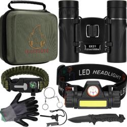 Kit Randonnée avec Jumelles 8x21,Lampe Frontale Rechargeable  pour Chasse Randonnée