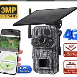 Caméra de Chasse Solaire Étanche 4G avec GPS Intelligent  avec GPS PIR Batterie Intégrée 7800mAh