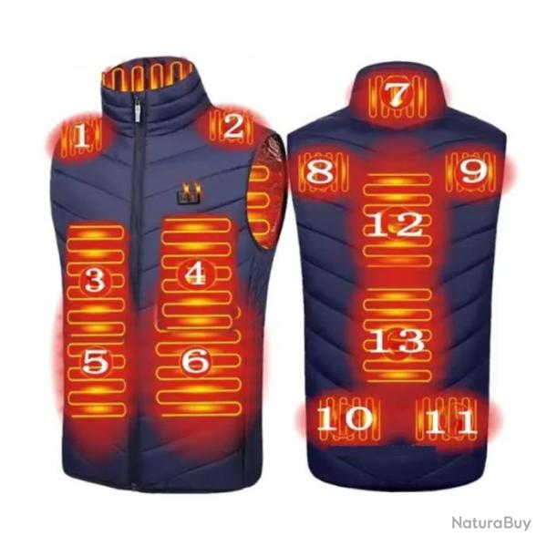 Veste chauffante thermique d'hiver lectrique unisexe BLEUE - 13 zones chauffantes