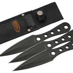 Set de 3 Couteaux de Lancer Rite Edge Kunai Lame Acier 3Cr13 Etui Nylon Noir CN211626BK