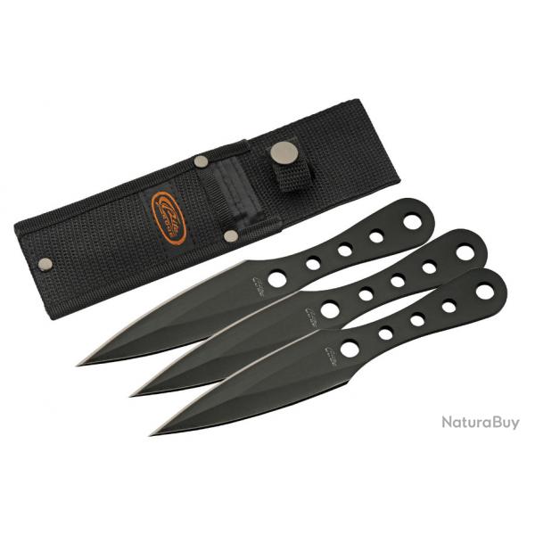 Set de 3 Couteaux de Lancer Rite Edge Kunai Lame Acier 3Cr13 Etui Nylon Noir CN211626BK