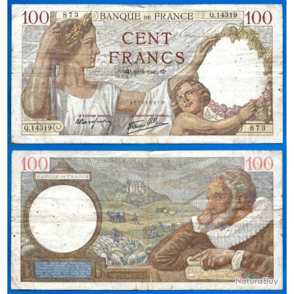 France 100 Francs 1940 16 Aout Sully Grand Billet Franc Frs Frc Frcs