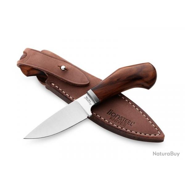 BEL1980 POIGNARD LIONSTEEL "WILLY" LAME 6.5CM ACIER BOHLER MANCHE BOIS DE SANTOS + ETUI CUIR NEUF