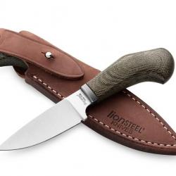 BEL1981 POIGNARD LIONSTEEL "WILLY" LAME 6.5CM ACIER BOHLER MANCHE MICARTA VERT + ETUI CUIR NEUF