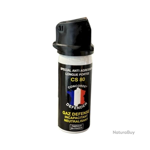 Bombe de dfense CONCORDE DEFENDER arosol gaz CS80 50ml par 1