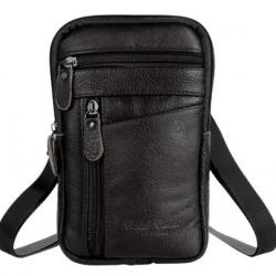 Sacoche Homme Bandoulière Vintage 21x13x1cm - Cuir PU Noir - Élégant et Pratique