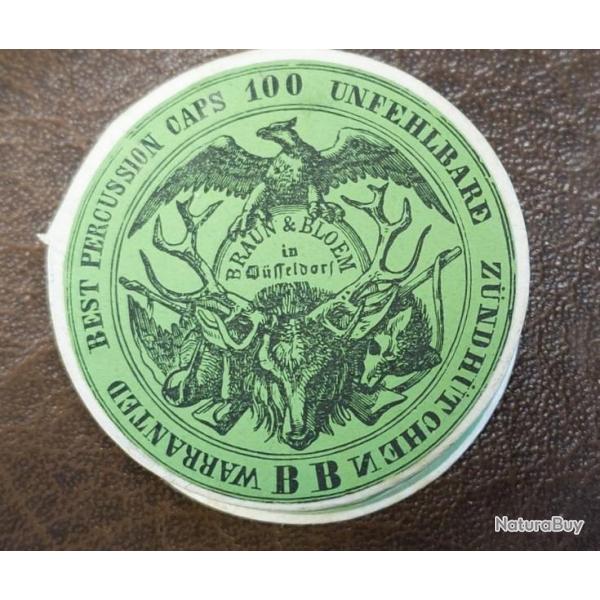 1 BOITE DE 100 AMORCES BRAUN ET BLOEM EPOQUE GUERRE SECESSION 1861 USA CIVIL WAR - ALLEMAGNE XIX Tr