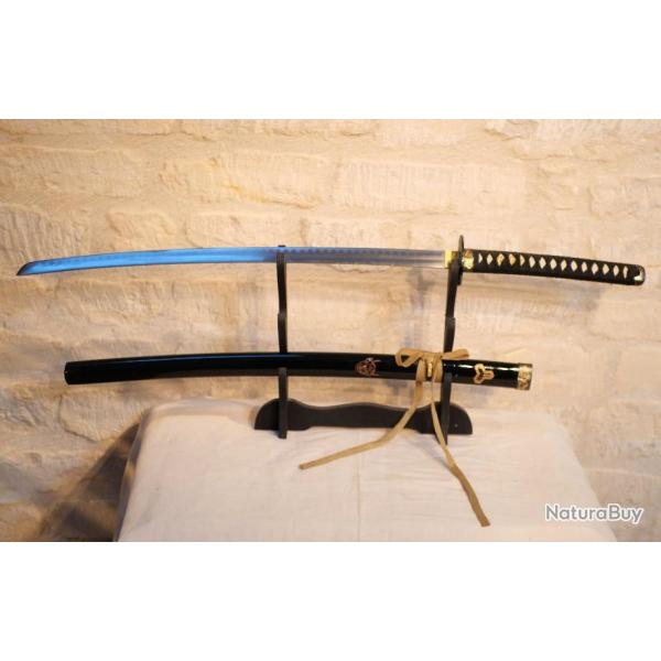 REPRODUCTION d'un sabre japonais katana fourreau laqu noir avec tte de diable EBR24JAP021