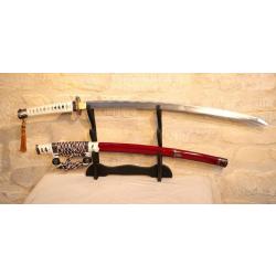 REPRODUCTION - Sabre japonais Bordeaux & Blanc Tachi lame DAMAS  lame Semi-Aiguisée EBR24JAP001