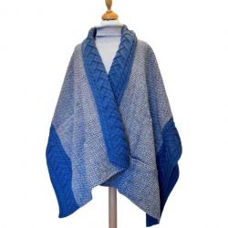 Poncho femme tweed Donegal et laine Merino - Bleu M/L