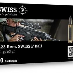 SWISS P .223REM 63GR 4.1G FMJ p ball SX SANS PLOMB BOITE 50 CAISSE M2A1 1000 unités