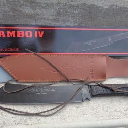 Couteau Rambo IV Machette Lame Acier Carbone Manche Cuir Noir Etui Cuir Couteau du Film Rambo IV 001