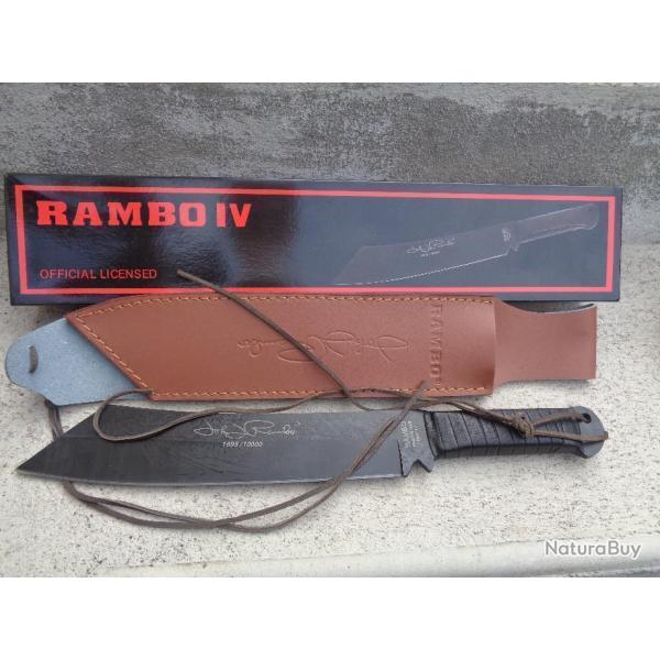 Couteau Rambo IV Machette Lame Acier Carbone Manche Cuir Noir Etui Cuir Couteau du Film Rambo IV 001