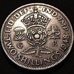 Angleterre piece de TWO SHILLINGS 1948  Georges VI TTB