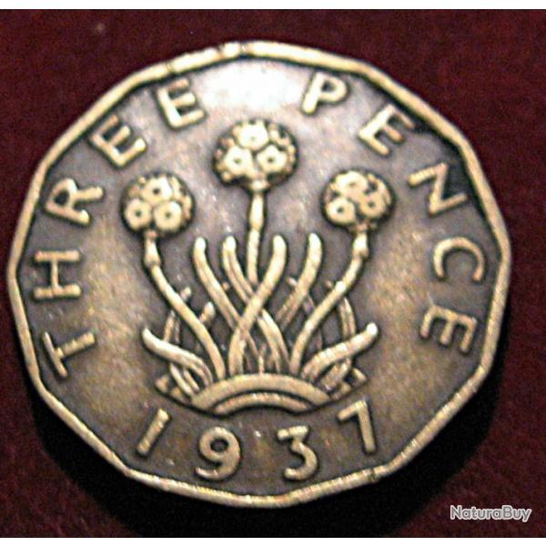 Angleterre piece de three pence 1937 Georges VI TTB